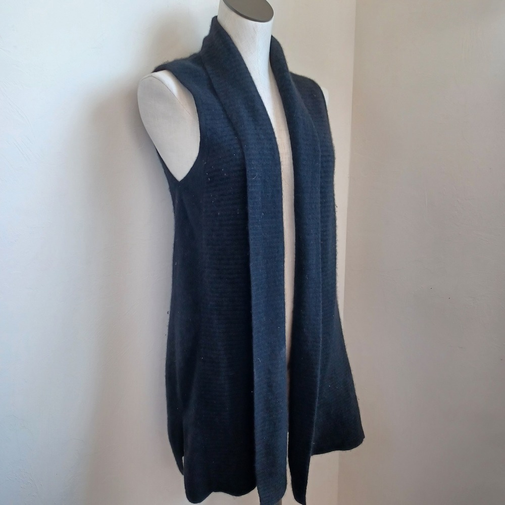 Charter Club Luxury Womens Black 100% Cashmere Open Front Shawl Collar Vest L - Picture 6 of 7